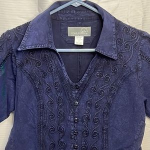 INCA COTTONS 100% Peruvian cotton Indigo Bohemian style button down shirt size M